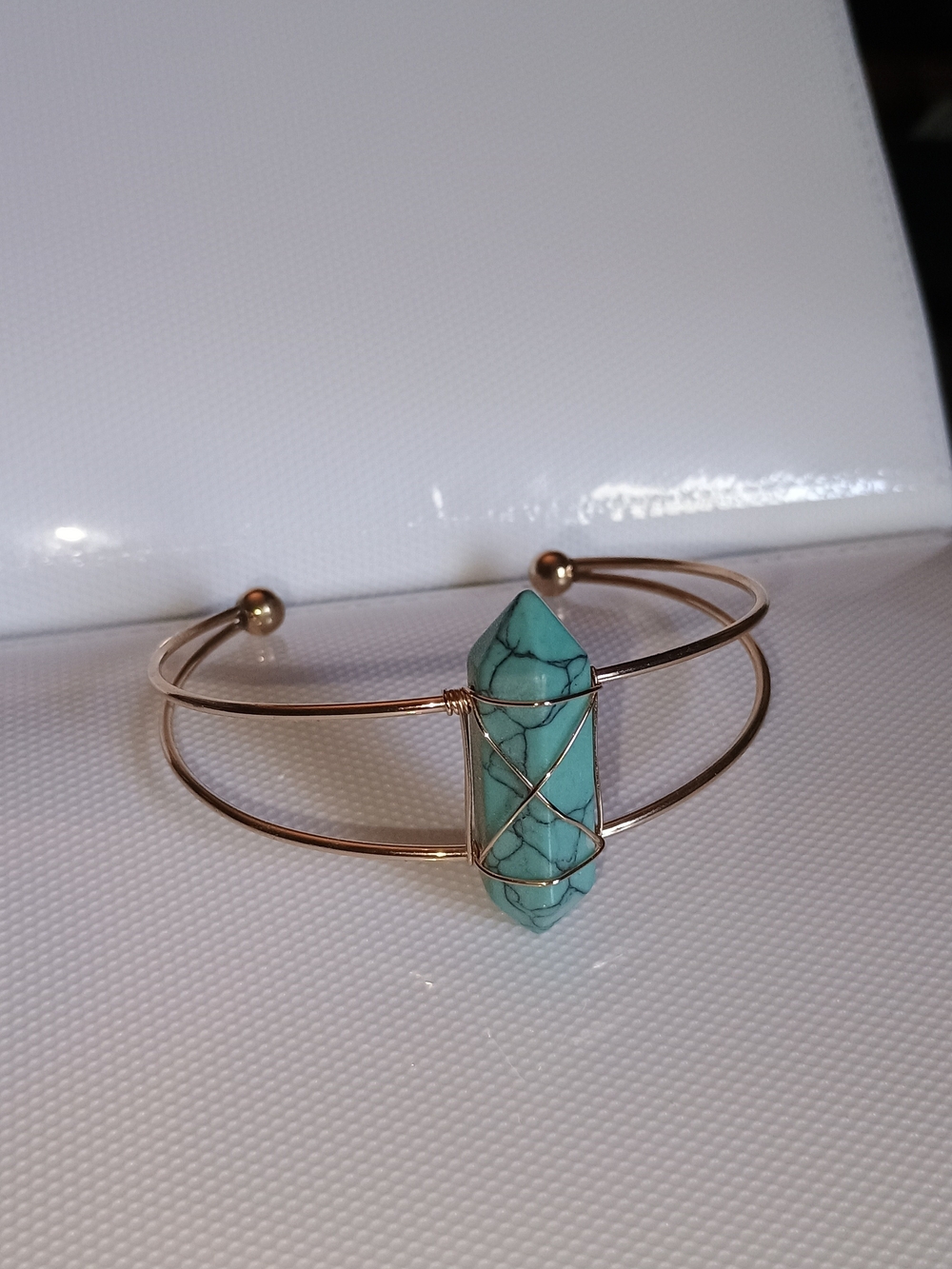 Rose Gold Wire Cuff Bracelet with Turquoise Stone